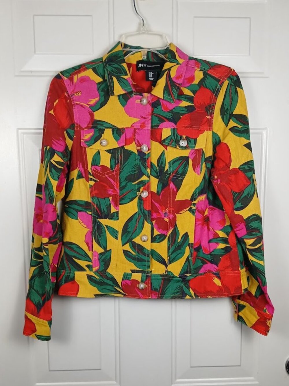 Jones New York Medium Linen Blend Tropical Floral Jacket Long sleeve cropped